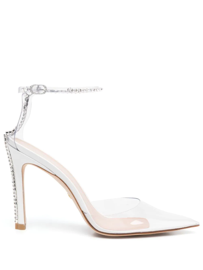 Stuart Weitzman Stuart Glam Pvc Embellished Ankle-strap Pumps In 白色