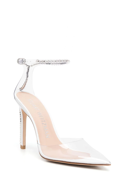 Stuart Weitzman Stuart Glam Pvc Embellished Ankle-strap Pumps In 白色