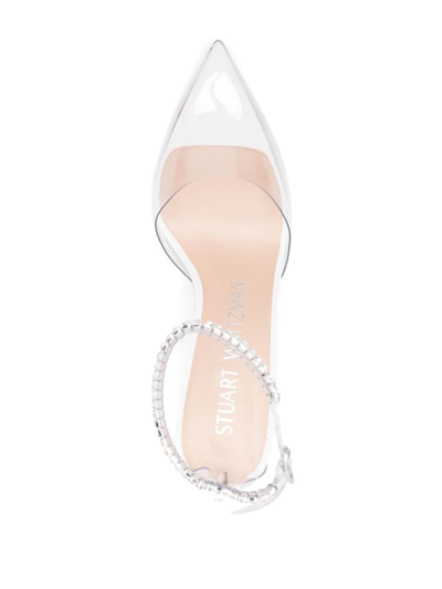 Stuart Weitzman Stuart Glam Pvc Embellished Ankle-strap Pumps In 白色
