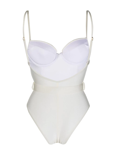 Noire Swimwear Belted Sweetheart Swimsuit In Neutrals