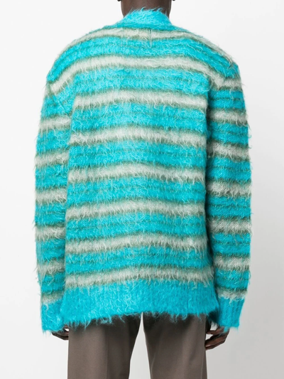 Shop Marni Brushed-knit Striped Cardigan In 蓝色