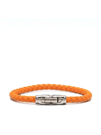 Shop Ferragamo Woven-leather Bracelet In 橘色