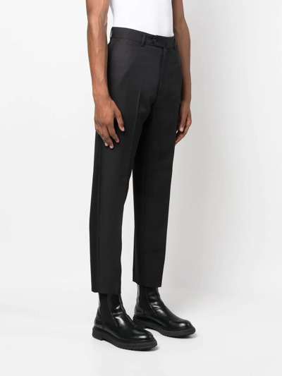 Shop Kenzo Cotton Tapered Crop Trousers In 黑色