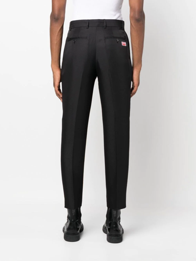 Shop Kenzo Cotton Tapered Crop Trousers In 黑色