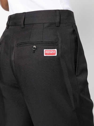 Kenzo Cotton Tapered Crop Trousers In 黑色