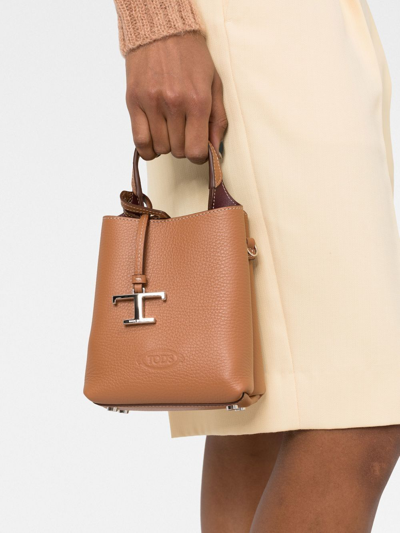 Shop Tod's Logo-plaque Tote Bag In 褐色