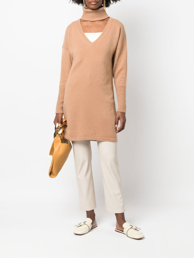 Shop Federica Tosi Roll-neck Detail Knit Jumper In 褐色