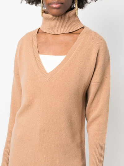 Shop Federica Tosi Roll-neck Detail Knit Jumper In 褐色