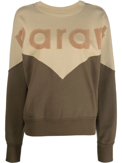 Shop Isabel Marant Étoile Logo-print Two-tone Sweatshirt In 绿色