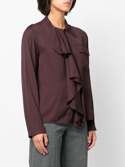 Shop Mm6 Maison Margiela Ruffled Long-sleeve Shirt In 红色