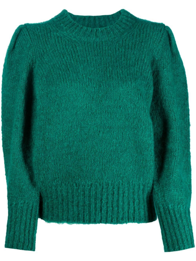 Shop Isabel Marant Emma Pleated-shoulder Knit Jumper In 绿色
