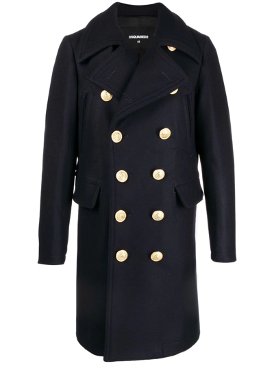 Shop Dsquared2 Double-breasted Wool Coat In 蓝色