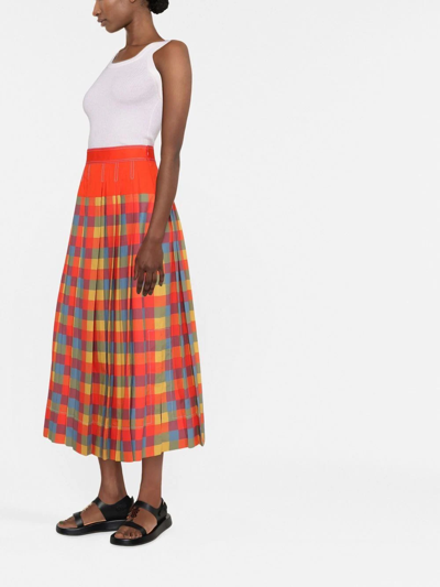 Tory Burch Pleated Plaid patterned Midi Skirt In Red multi ModeSens