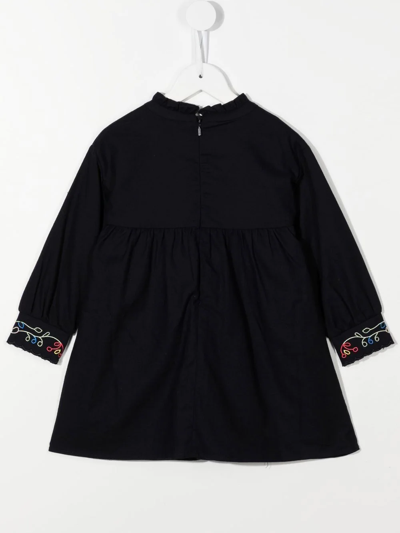 Shop Chloé Floral-embroidered Cotton Dress In 蓝色