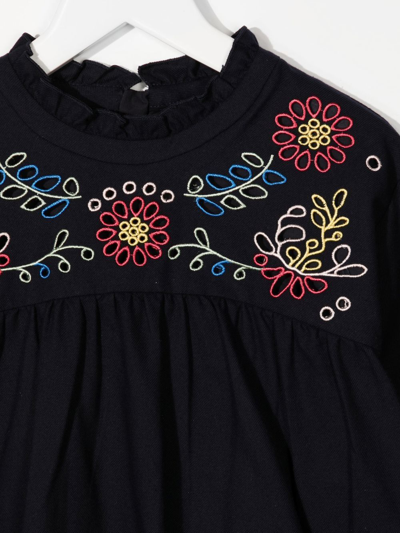 Shop Chloé Floral-embroidered Cotton Dress In 蓝色