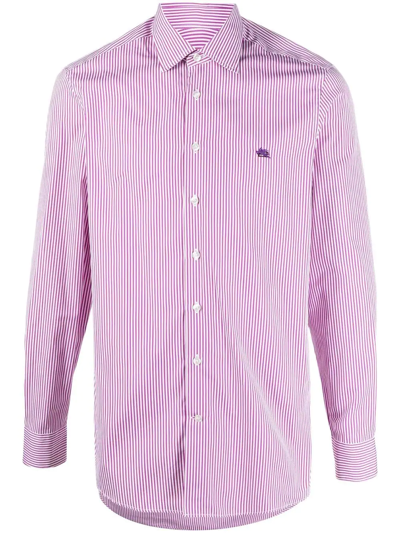 Shop Etro Striped Long-sleeve Shirt In 粉色