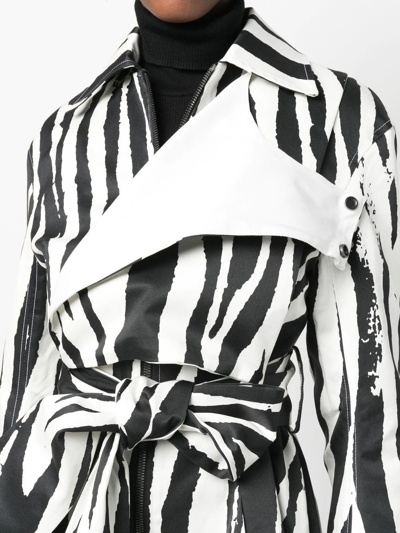 Shop Az Factory Zebra-print Zip-up Trench Coat In 黑色
