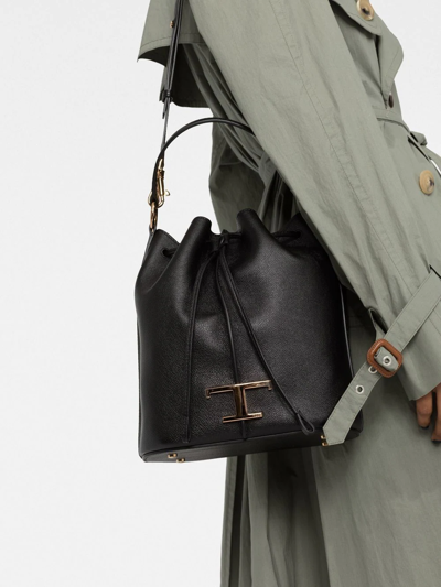 Shop Tod's Leather Bucket Bag In Black
