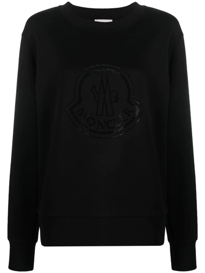 Shop Moncler Rhinestone-embellished Logo Sweatshirt In 黑色