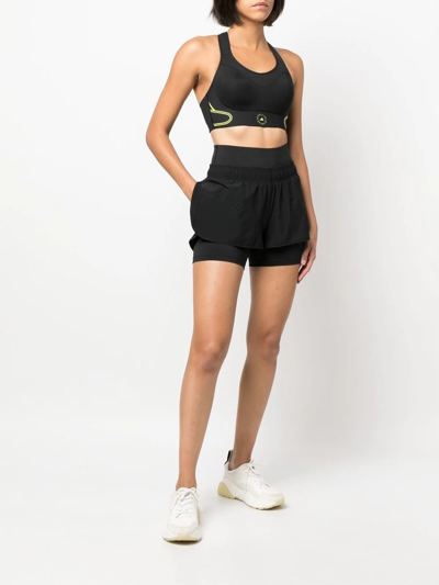Adidas By Stella Mccartney Asmc Truepace Mesh-paneled Printed Recycled Stretch Sports Bra In Black