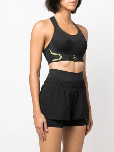 Adidas By Stella Mccartney Asmc Truepace Mesh-paneled Printed Recycled Stretch Sports Bra In Black