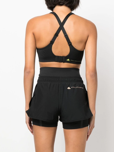 Adidas By Stella Mccartney Asmc Truepace Mesh-paneled Printed Recycled Stretch Sports Bra In Black
