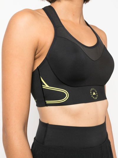 Adidas By Stella Mccartney Asmc Truepace Mesh-paneled Printed Recycled Stretch Sports Bra In Black
