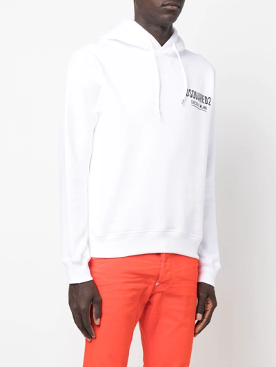 Dsquared2 Logo Print White Sweatshirt With Drawstring Hood In 白色
