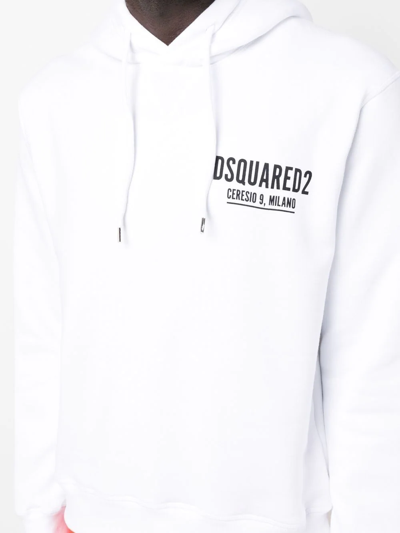 Dsquared2 Logo Print White Sweatshirt With Drawstring Hood In 白色