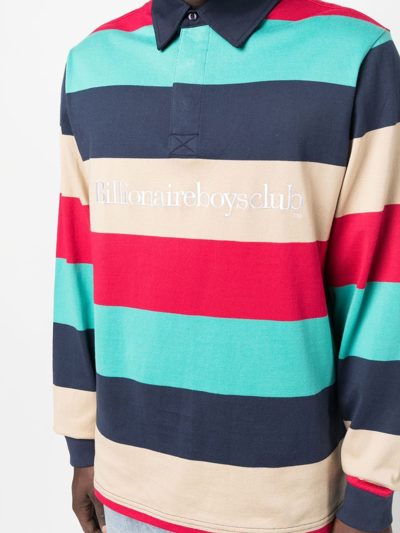 Shop Billionaire Boys Club Striped Long-sleeve Polo-shirt In 蓝色