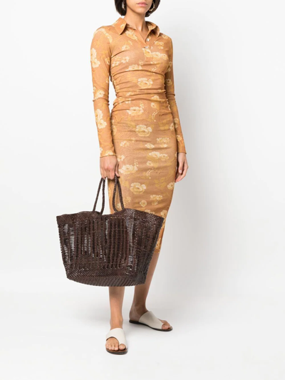 Shop Dragon Diffusion Woven-wicker Design Tote Bag In 褐色