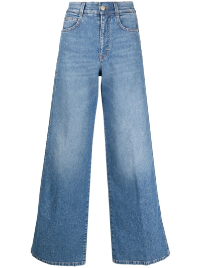 Shop Stella Mccartney Logo-tape Wide-leg Jeans In 蓝色