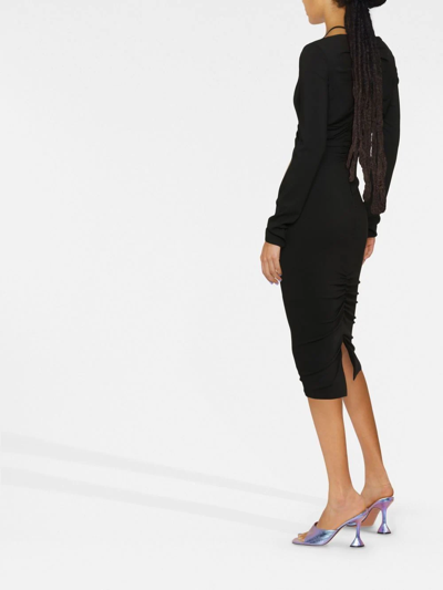Shop Versace Medusa Head Ruched Midi Dress In 黑色