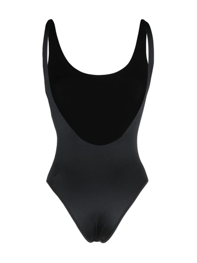 Shop Balmain Rhinestone-logo Swimsuit In 黑色