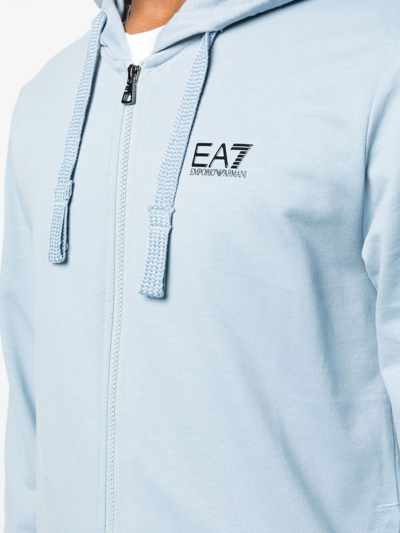 Shop Ea7 Logo-print Zip-up Hoodie In 蓝色