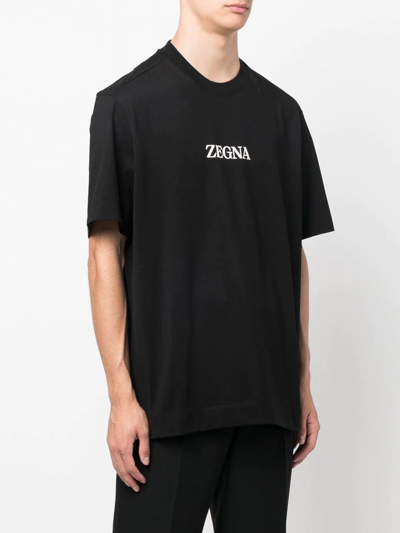Shop Zegna Logo-print Cotton T-shirt In 黑色