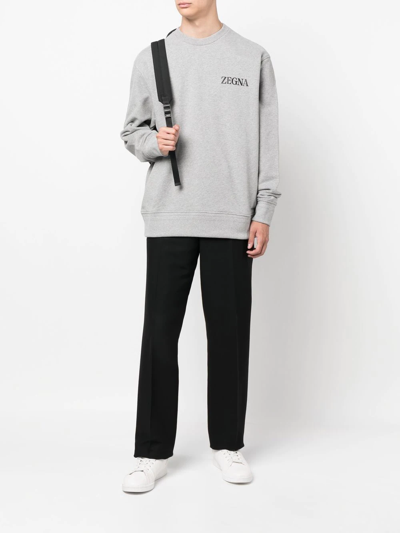 Shop Zegna Logo-print Cotton Sweatshirt In 灰色