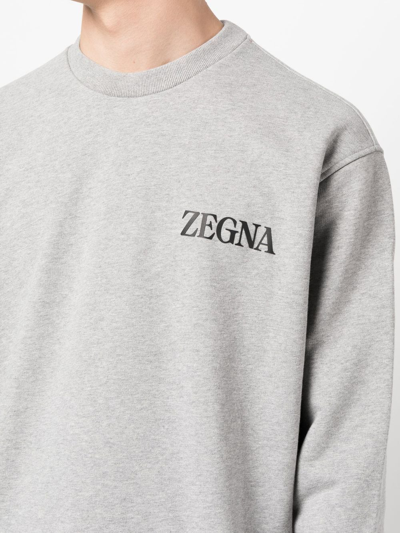 Shop Zegna Logo-print Cotton Sweatshirt In 灰色