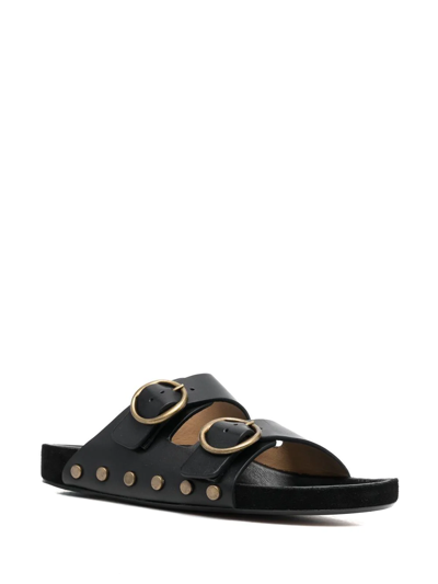Isabel Marant Lennyo Studded Leather Slide Sandals In 黑色