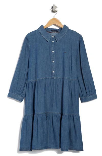 Shop Tommy Hilfiger Ruffle Hem Chambray Shirt Dress In Medium Benson