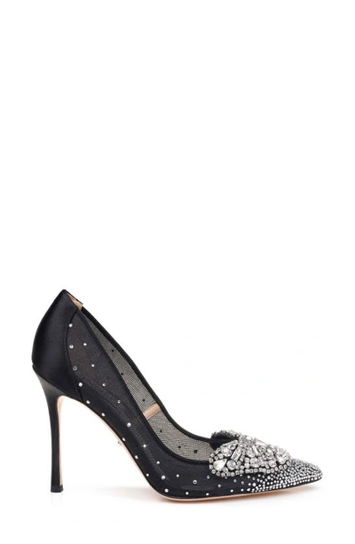 Shop Badgley Mischka Quintana Crystal Embellished Pump In Black Satin/ Mesh