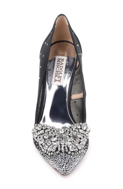 Shop Badgley Mischka Quintana Crystal Embellished Pump In Black Satin/ Mesh