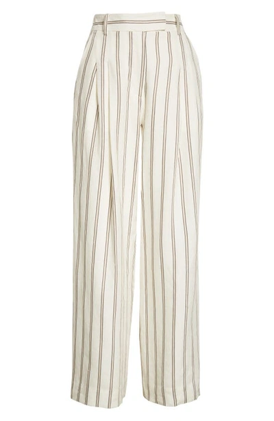 Shop By Malene Birger Cymbaria Stripe Wide Leg Linen Blend Trousers In Cream Snow