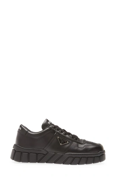Prada Men's Fly Blok Triangle Logo Leather Sneakers In Black | ModeSens