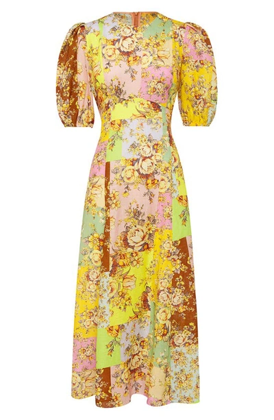 Shop Alemais Matilde Floral Patchwork Linen Dress In Multi