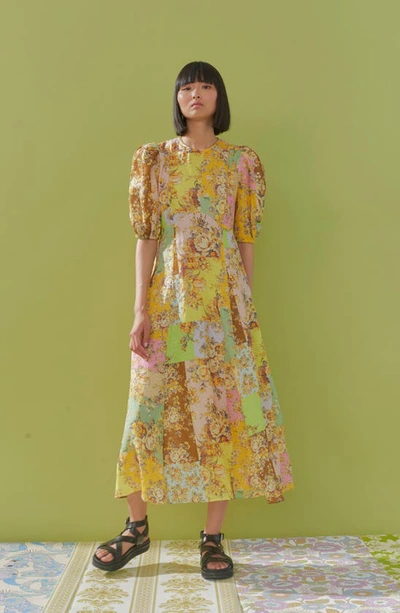 Shop Alemais Matilde Floral Patchwork Linen Dress In Multi