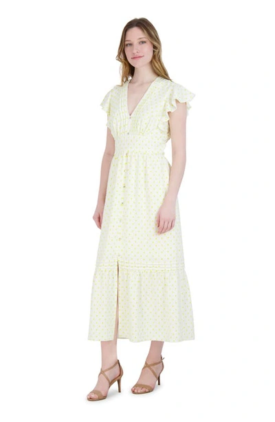 Shop Julia Jordan Flutter Sleeve Pintuck Maxi Dress In Ivory/ Yellow