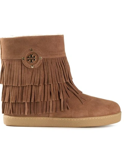 Tory Burch Collins Fringe Suede Boots In Camel
