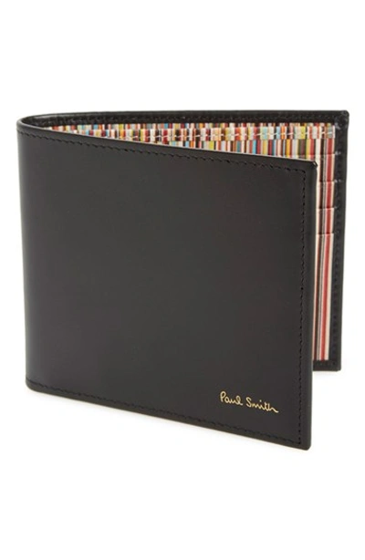 Paul Smith Interior Stripe Print Leather Wallet In Black
