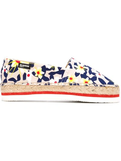 Jil Sander Floral Print Espadrilles In Beige